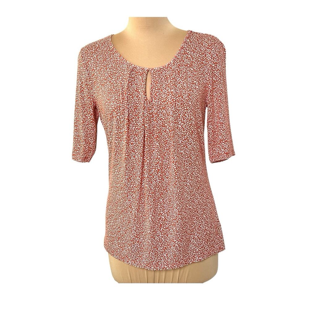 Ann Taylor Factory Pullover Top Cottagecore Medium Orange White Dots Retro Chic